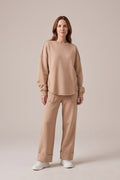 Ensemble Sweat Rebeca Paris marron clair, sweat col rond et pantalon large