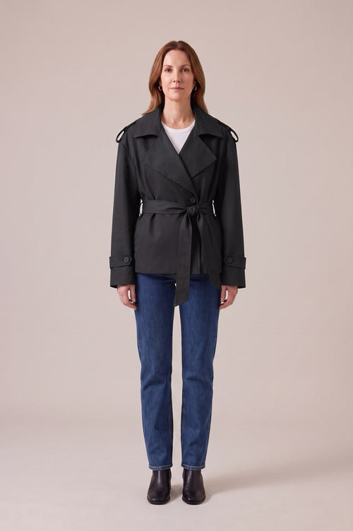 Trench court Rebeca Paris noir
